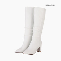 Pointed Toe, Square Heel : Knee High Boots
