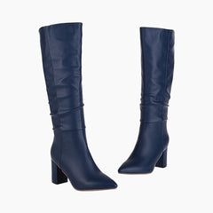 Blue Pointed Toe, Square Heel : Knee High Boots for Women : Goda - 0330GoF