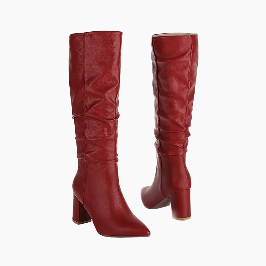 Red Pointed Toe, Square Heel : Knee High Boots for Women : Goda - 0330GoF