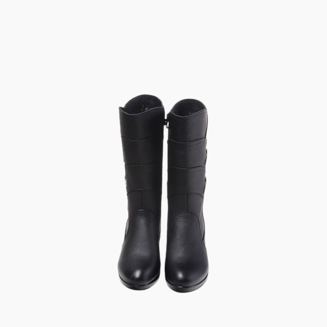 Black Handmade, Round Toe : Knee High Boots for Women : Goda - 0333GoF