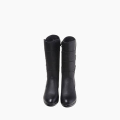 Black Handmade, Round Toe : Knee High Boots for Women : Goda - 0333GoF