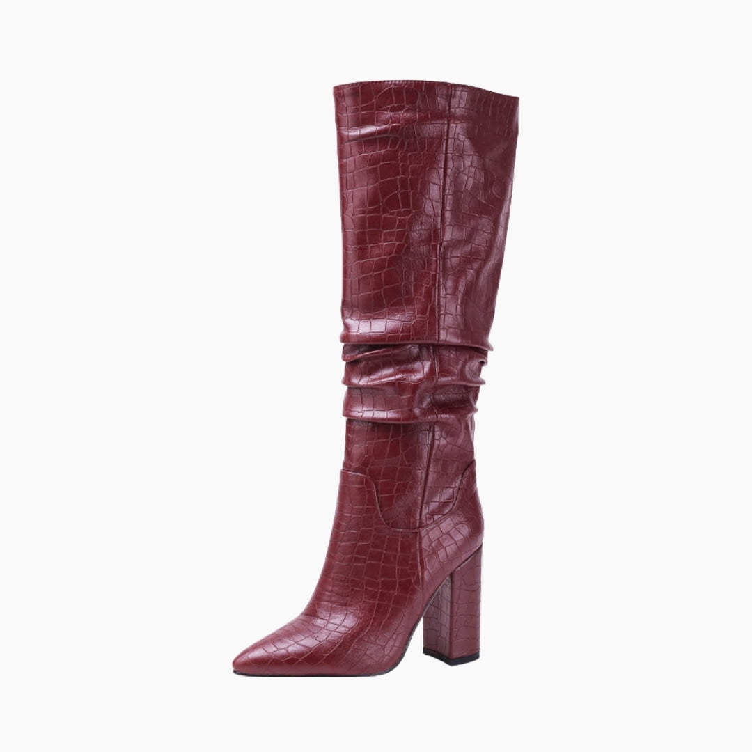 Red Square Heel, Pointed-Toe : Knee High Boots for Women : Goda - 0334GoF