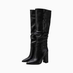 Black Square Heel, Pointed-Toe : Knee High Boots for Women : Goda - 0334GoF