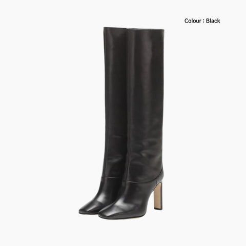 Black Square Toe, Square Heel : Knee High Boots for Women : Goda - 0335GoF