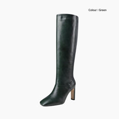 Green Square Toe, Square Heel : Knee High Boots for Women : Goda - 0335GoF