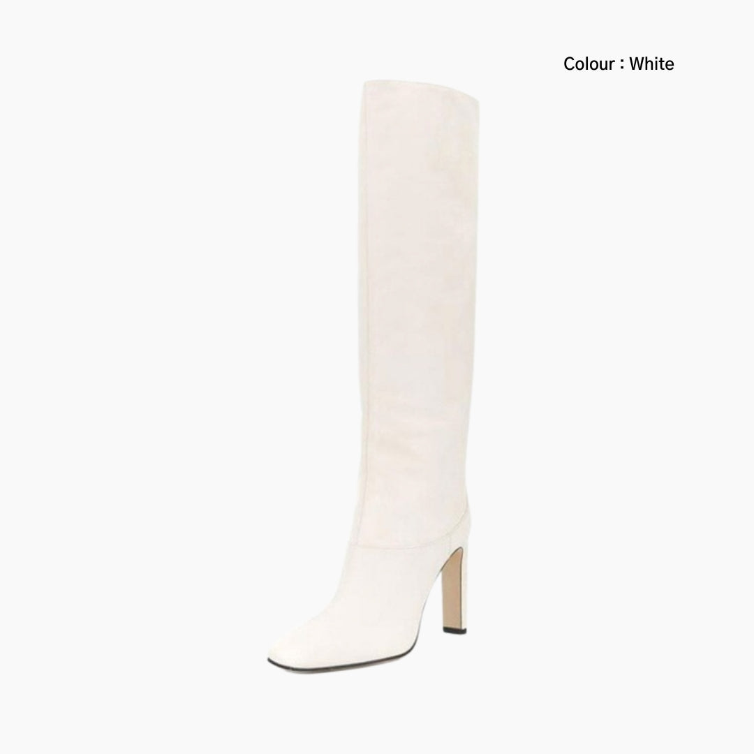 White Square Toe, Square Heel : Knee High Boots for Women : Goda - 0335GoF