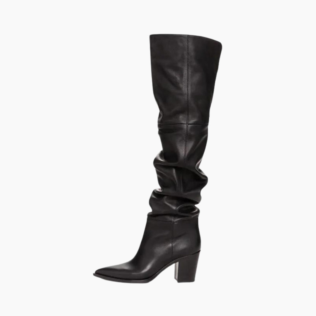 Black Square Heel, Pointed Toe : Knee High Boots for Women : Goda - 0338GoF