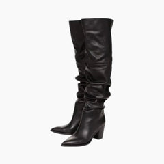 Black Square Heel, Pointed Toe : Knee High Boots for Women : Goda - 0338GoF