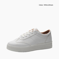White & Brown Thick Sole, Height Increasing : Sneakers for Women : Javaana- 0364JaF
