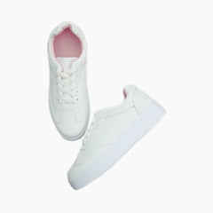 White & Pink Thick Sole, Height Increasing : Sneakers for Women : Javaana- 0364JaF