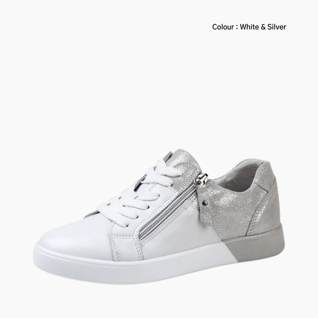 White & Silver Light, Round Toe : Sneakers for Women : Javaana- 0368JaF