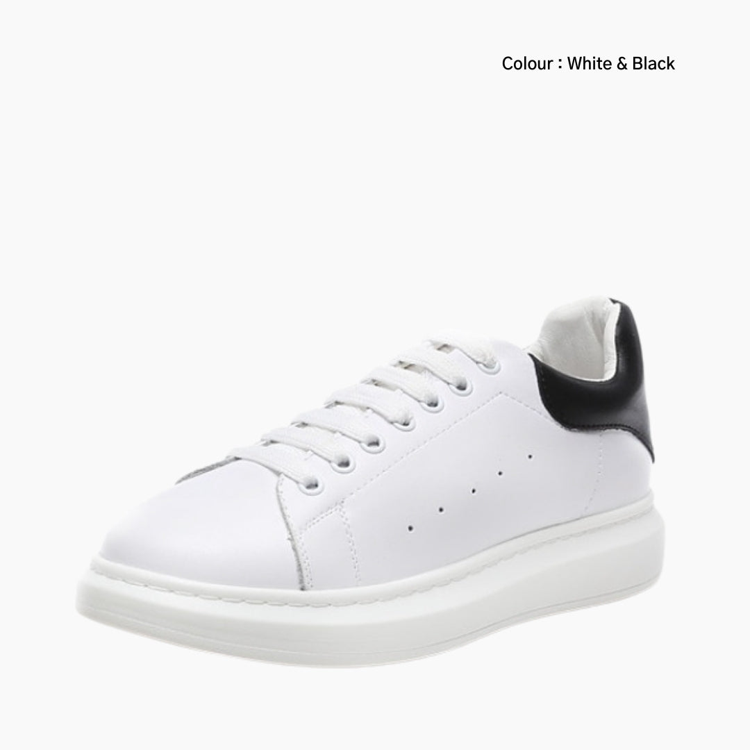 White & Black Lace-Up, Round-Toe : Sneakers for Women : Javaana- 0370JaF