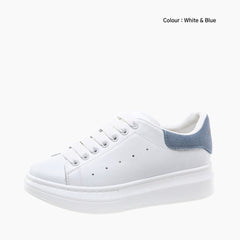 White & Blue Lace-Up, Round-Toe : Sneakers for Women : Javaana- 0370JaF