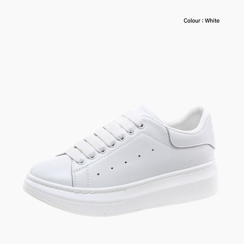 White Lace-Up, Round-Toe : Sneakers for Women : Javaana- 0370JaF