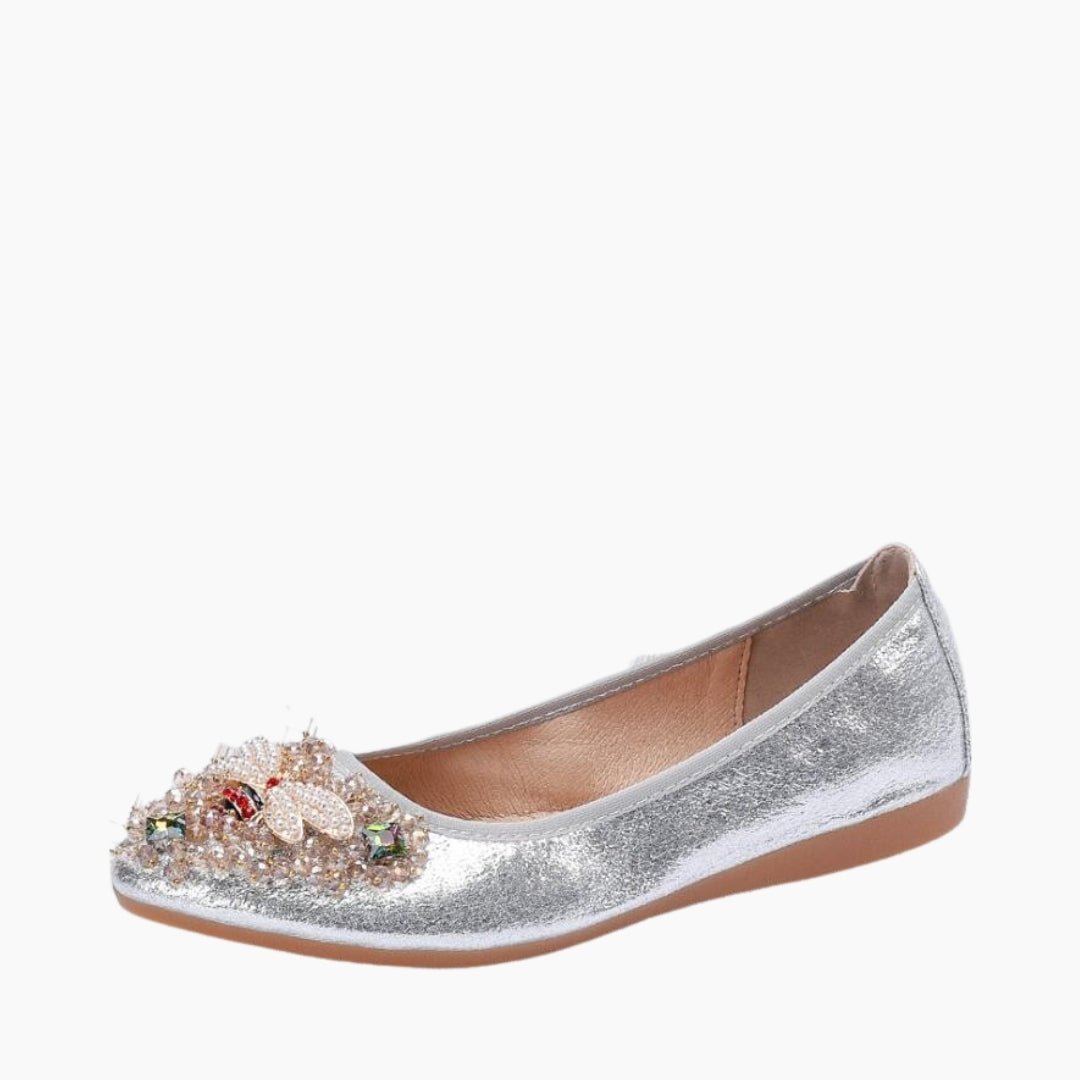 Silver Slip-on, Pointed-Toe : Wedding Flats for Women : Khusha - 0401KuF