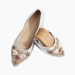 Silver Slip-on, Pointed-Toe : Wedding Flats for Women : Khusha - 0401KuF