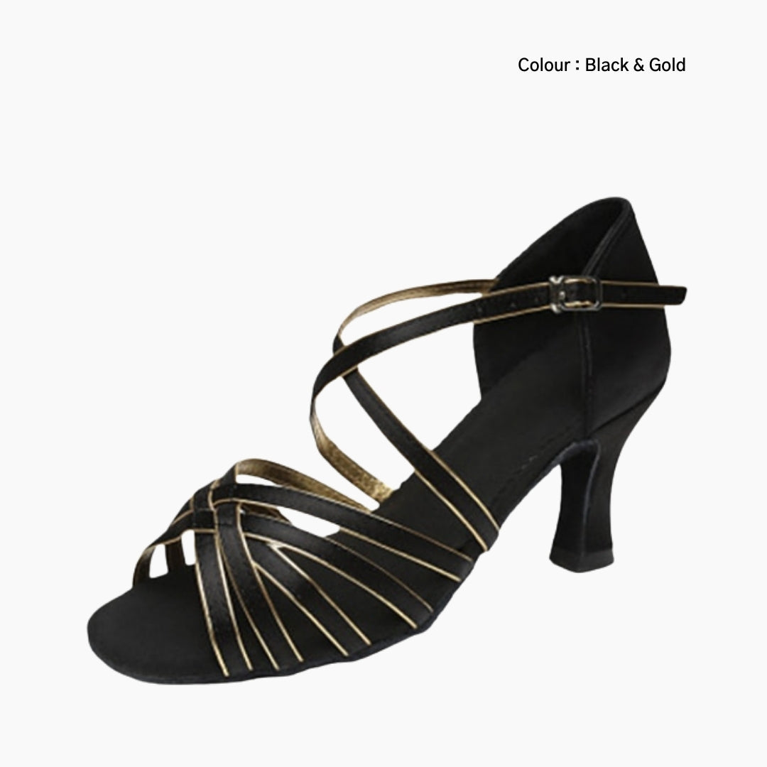 Black & Gold Buckle Closure, Ballroom Heels : Dance heels for Women : Naach - 0474NaF