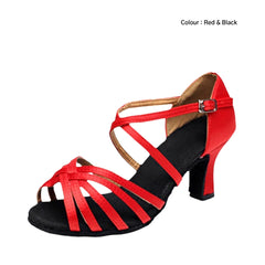 Red & Black Buckle Closure, Ballroom Heels : Dance heels for Women : Naach - 0474NaF