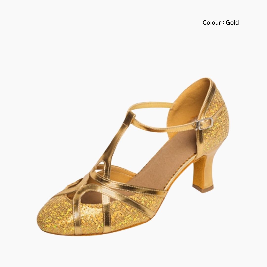 Gold Closed Toe Heels,Handmade : Dance heels for Women : Naach - 0480NaF