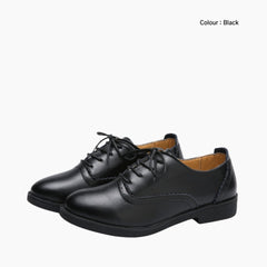 Black Round-Toe, Lace-Up: Brogue Shoes for Women : Namuna - 0498NmF