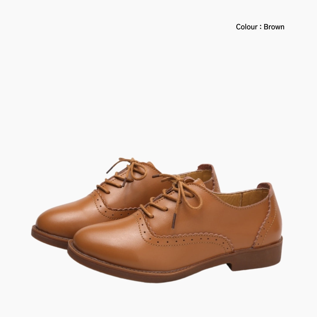 Brown Round-Toe, Lace-Up: Brogue Shoes for Women : Namuna - 0498NmF