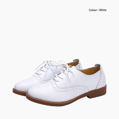White Round-Toe, Lace-Up: Brogue Shoes for Women : Namuna - 0498NmF