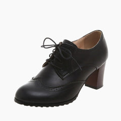Black Round-Toe, Lace-Up : Brogue Shoes for Women : Namuna - 0499NmF