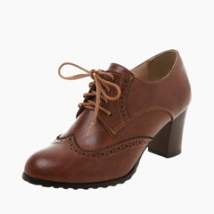 Brown Round-Toe, Lace-Up : Brogue Shoes for Women : Namuna - 0499NmF