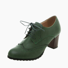 Green Round-Toe, Lace-Up : Brogue Shoes for Women : Namuna - 0499NmF
