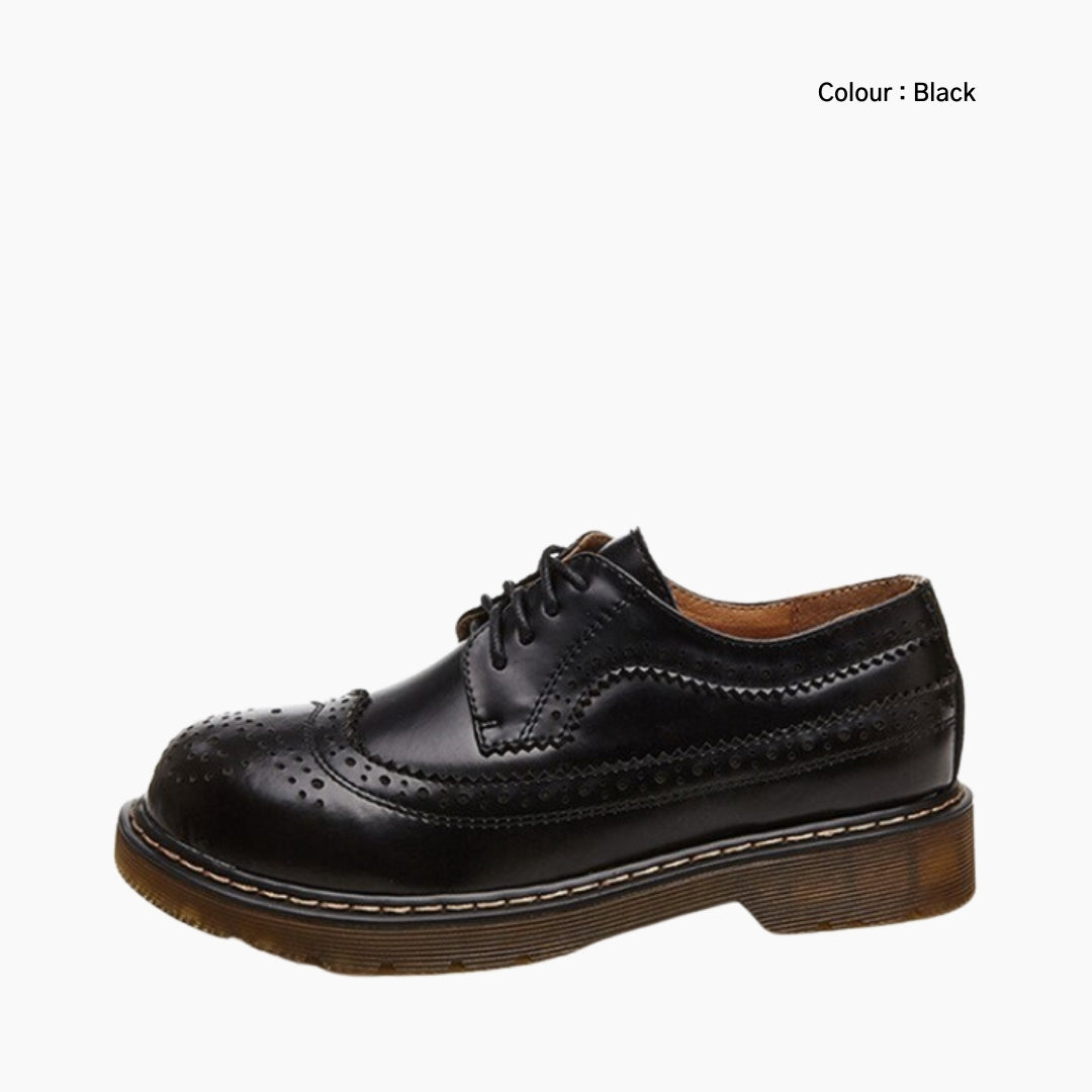 Black Lace-Up, Round Toe : Brogue Shoes for Women : Namuna - 0500NmF