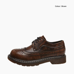 Brown Lace-Up, Round Toe : Brogue Shoes for Women : Namuna - 0500NmF