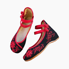 Buckle Strap, Embroidery Shoes : Ballet Flats : Hoora - 0502HoF