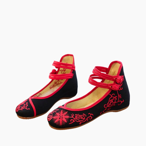 Buckle Strap, Embroidery Shoes : Ballet Flats : Hoora - 0502HoF