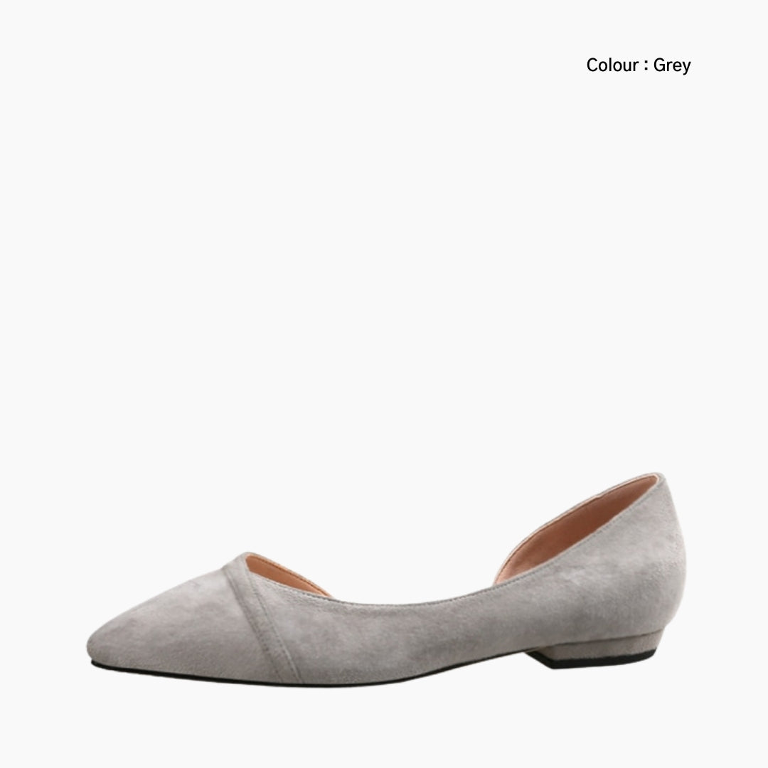 Grey Pointed-Toe, Slip-On : Ballet Flats : Hoora - 0507HoF