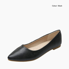 Black Pointed-Toe, Slip-On : Ballet Flats : Hoora - 0517HoF