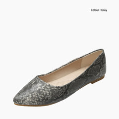 Grey Pointed-Toe, Slip-On : Ballet Flats : Hoora - 0517HoF