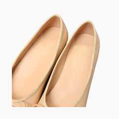 Beige Round-Toe, Slip-On : Ballet Flats : Hoora - 0520HoF