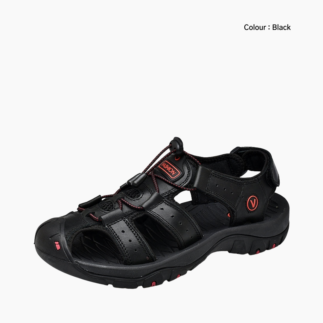 Black Elastic Band Closure, Comfortable : Flat Sandals for Men : Nuu - 0522NuM