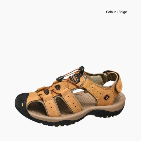 Beige Elastic Band Closure, Comfortable : Flat Sandals for Men : Nuu - 0522NuM