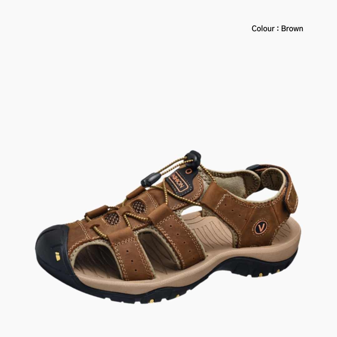 Brown Elastic Band Closure, Comfortable : Flat Sandals for Men : Nuu - 0522NuM