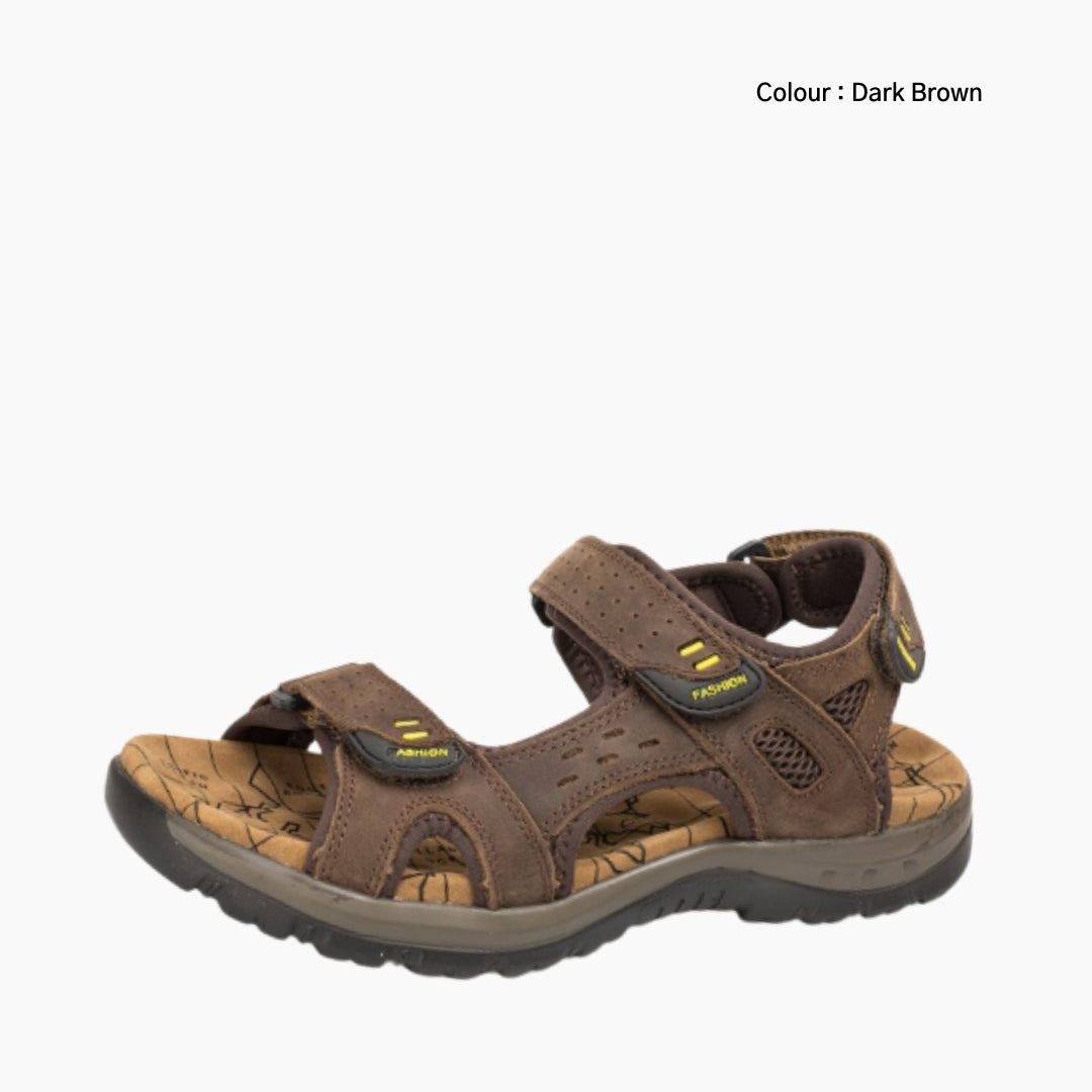 Dark Brown Hook & Loop Closure : Flat Sandals for Men : Nuu - 0526NuM