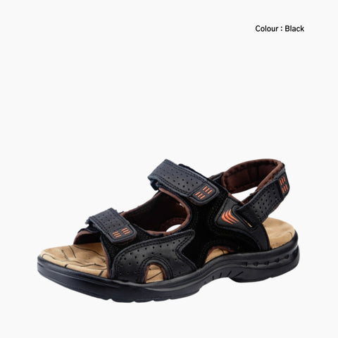 Black Cross- Strap Sandal, Hook & Loop Closure : Flat Sandals for Men : Nuu - 0527NuM