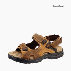 Brown Cross- Strap Sandal, Hook & Loop Closure : Flat Sandals for Men : Nuu - 0527NuM