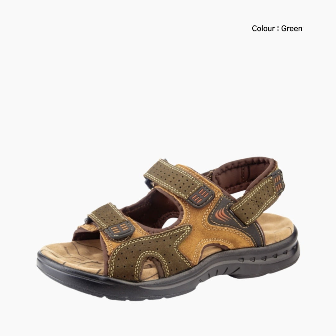 Green Cross- Strap Sandal, Hook & Loop Closure : Flat Sandals for Men : Nuu - 0527NuM