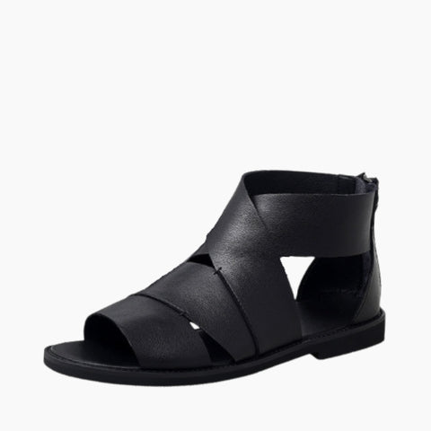 Black Gladiator Sandals, Hook & Loop Closure : Flat Sandals for Men : Nuu - 0528NuM