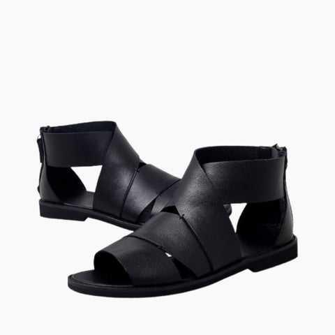 Black Gladiator Sandals, Hook & Loop Closure : Flat Sandals for Men : Nuu - 0528NuM