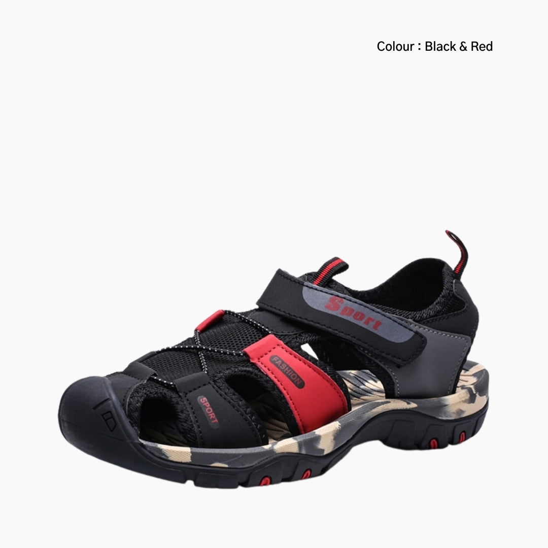 Black & Red Hook & Loop, Breathable : Flat Sandals for Men : Nuu - 0533NuM