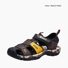 Black & Yellow Hook & Loop, Breathable : Flat Sandals for Men : Nuu - 0533NuM