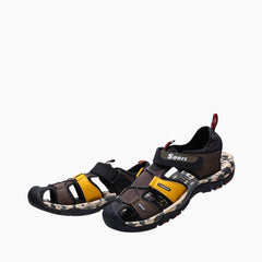 Black & Yellow Hook & Loop, Breathable : Flat Sandals for Men : Nuu - 0533NuM