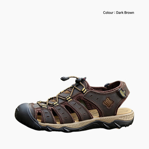 Dark Brown Elastic Band Closure, Non-Slip Sole : Flat Sandals for Men : Nuu - 0534NuM